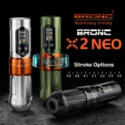 BRONC X2 NEO - Masina Tatuaj Wireless Profesionala, Stroke Reglabil 2.5 - 5.0 mm - Black