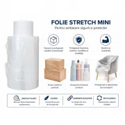 Mini Rola Folie Stretch Transparenta 17 Microni 100 mm x 150 m