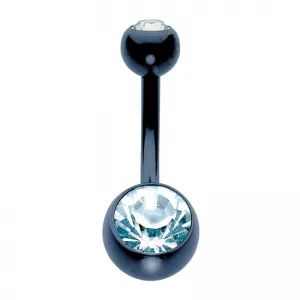 Cercel Titanium Negru Buric Dublu Crystal