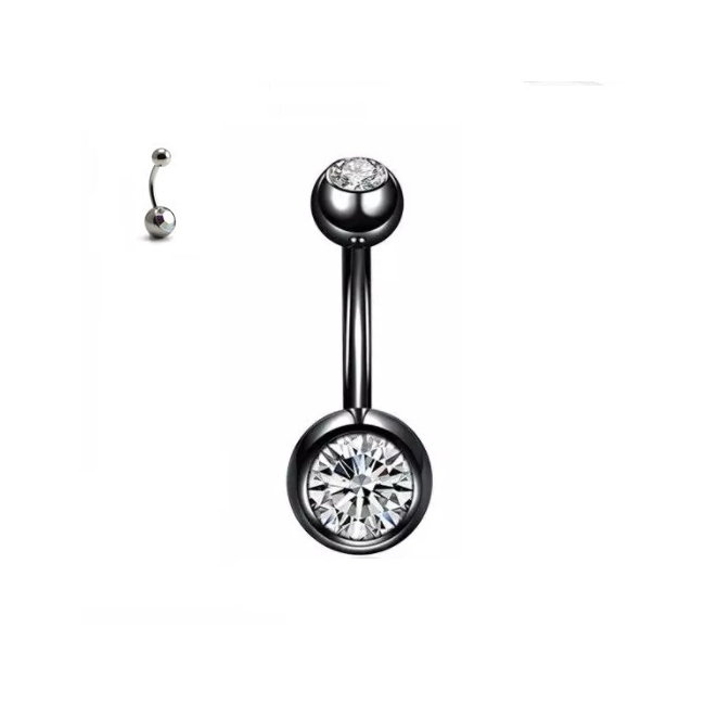 Cercel Titanium Negru Buric Dublu Crystal 1.6 x 10mm