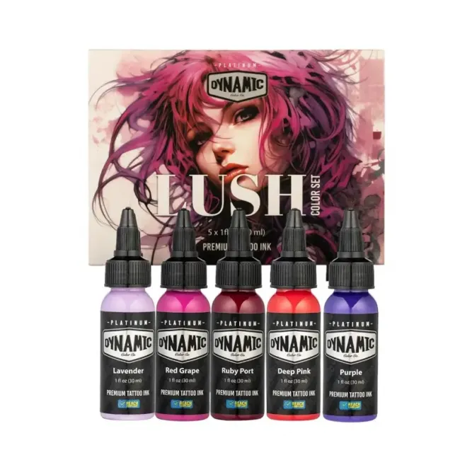 Dynamic Ink Platinum Lush Set 5 x 30 ml, Set Tusuri Profesionale Color pentru Tatuaje REACH