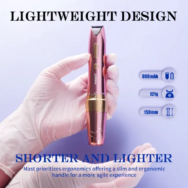 MAST P60 Wireless Tattoo Pen - Aparat PMU Profesional, Stroke Reglabil, 2 Baterii, Pink