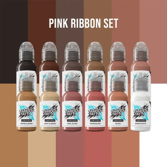 World Famous Limitless Pink Ribbon Set - 12 Pigmenti Tatuaje Profesionali (30ml)