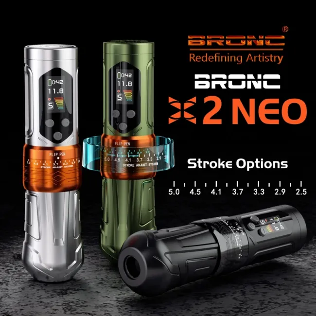 BRONC X2 NEO - Masina Tatuaj Wireless Profesionala, Stroke Reglabil 2.5 - 5.0 mm - Black