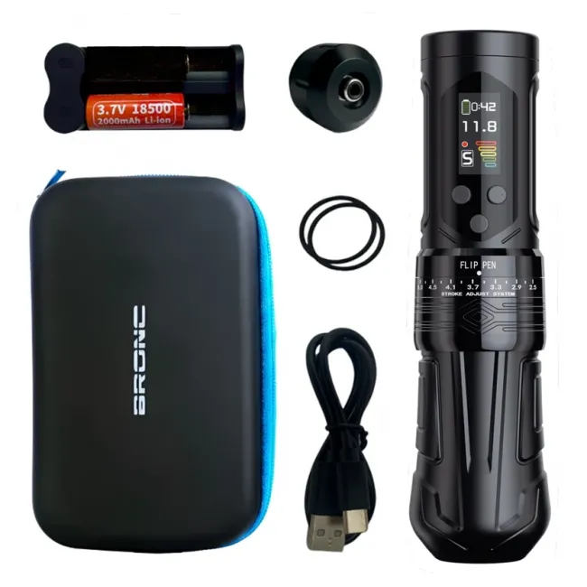 BRONC X2 NEO - Masina Tatuaj Wireless Profesionala, Stroke Reglabil 2.5 - 5.0 mm - Black