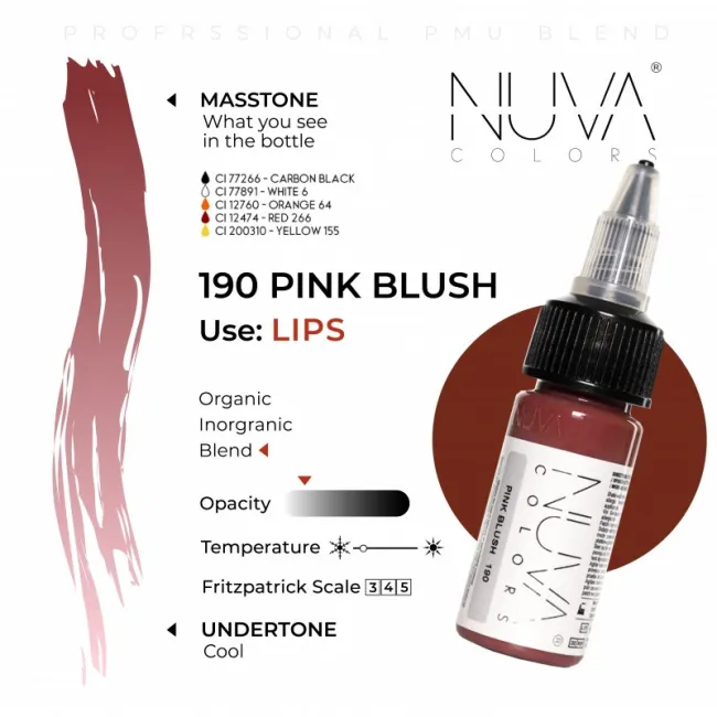 Nuva Colors 190 Pink Blush - Pigment Micropigmentare Buze 15ml
