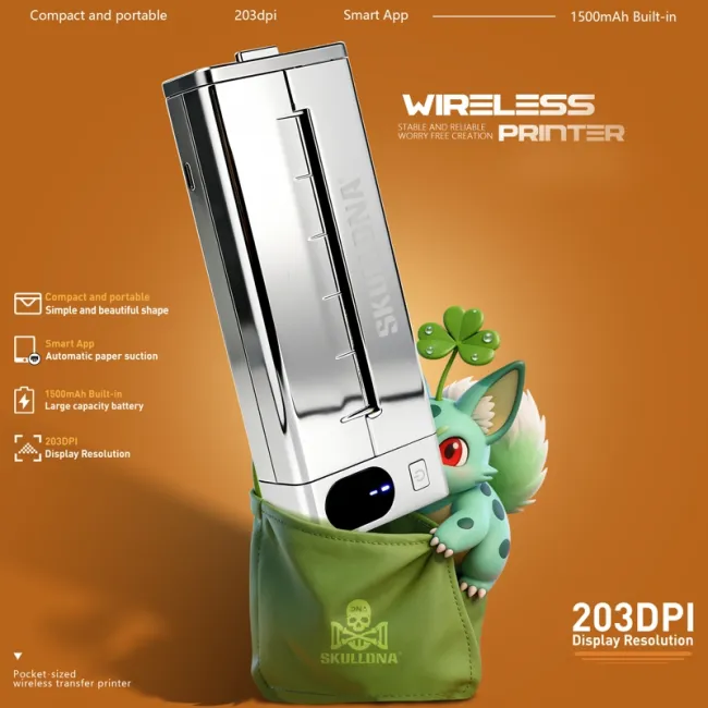 SKULLDNA Mini Wireless Printer - Imprimanta Portabila pentru Stencil Tatuaj