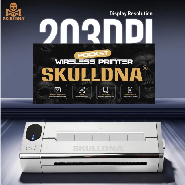 SKULLDNA Mini Wireless Printer - Imprimanta Portabila pentru Stencil Tatuaj