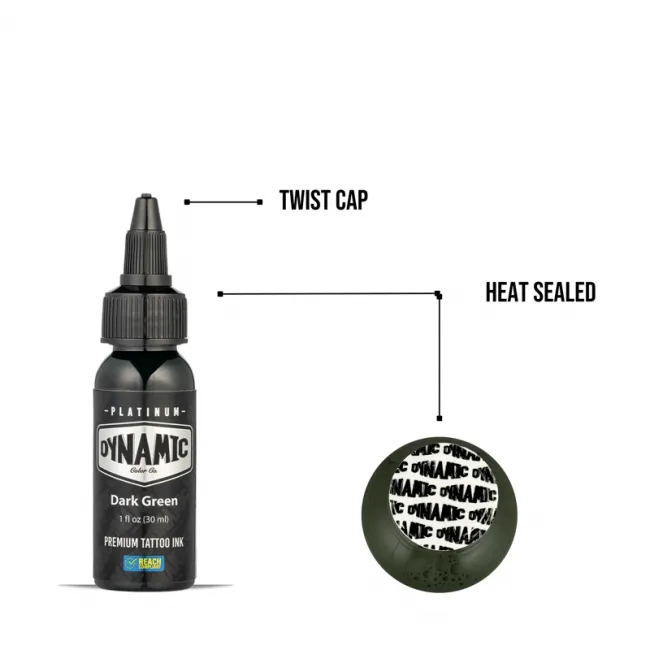 Dynamic Ink Platinum Dark Green 30 ml, Tus Profesional pentru Tatuaje REACH