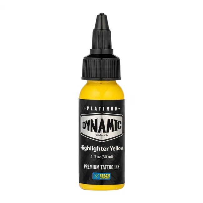 Dynamic Ink Platinum Highlighter Yellow 30 ml, Tus Profesional pentru Tatuaje REACH