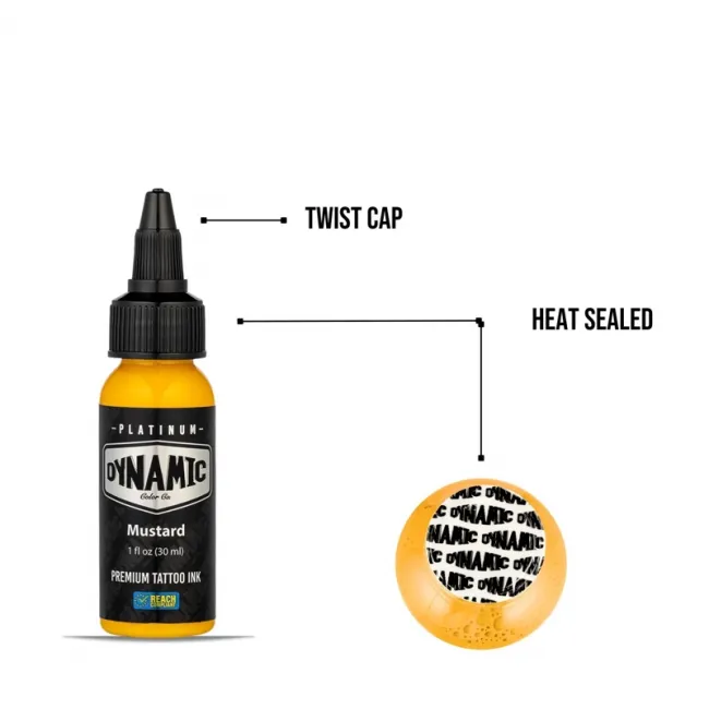 Dynamic Ink Platinum Mustard Yellow 30 ml, Tus Profesional pentru Tatuaje REACH