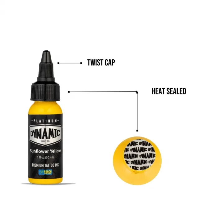 Dynamic Ink Platinum Sunflower Yellow 30 ml, Tus Profesional pentru Tatuaje REACH