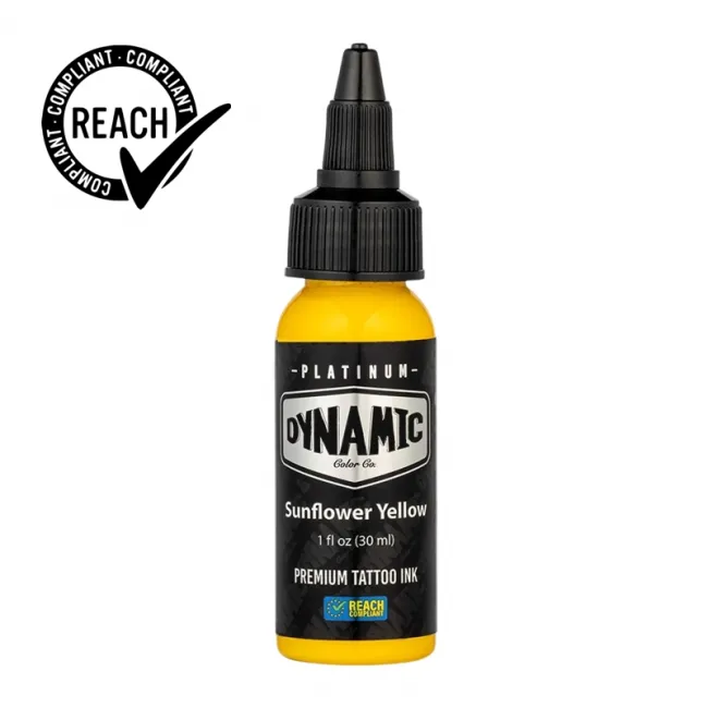Dynamic Ink Platinum Sunflower Yellow 30 ml, Tus Profesional pentru Tatuaje REACH