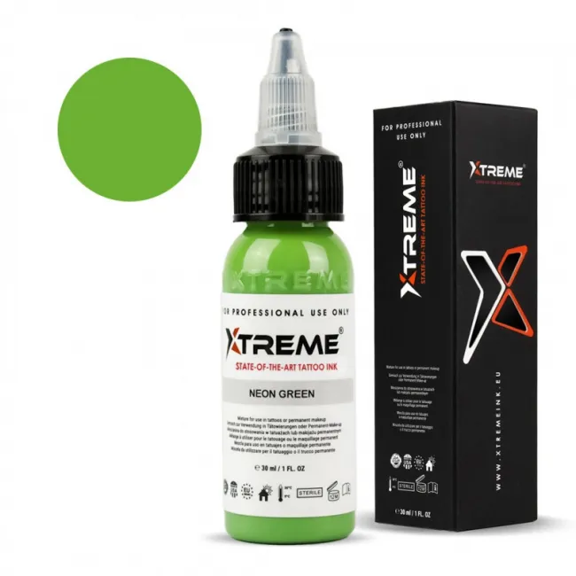 Xtreme Ink Neon Green, 30 ml, Tus Profesional pentru Tatuaje REACH
