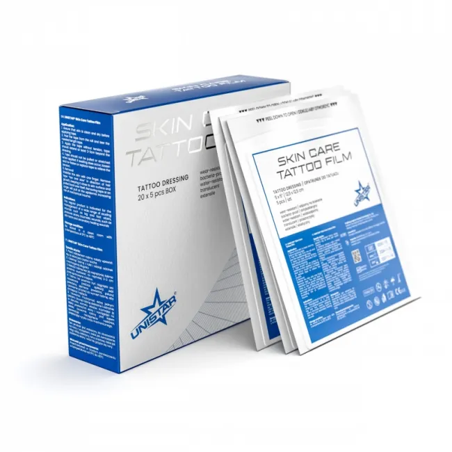UNISTAR Skin Care Tattoo Film Second Skin 12,5 x 12,5 cm - Folie pentru Tatuaje, Set 5 buc