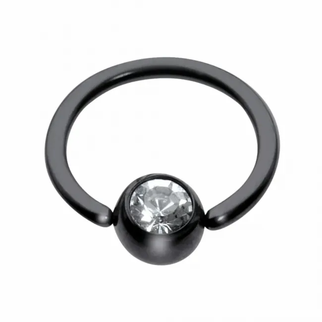 Cercel BCR Negru din Titan cu Bila Crystal, Tija 1.6 mm